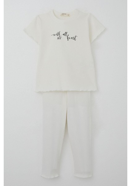 Kız Çocuk Taytlı Takım Simli Yazı Baskılı 1.5-5 Yaş, Ekru modelleri