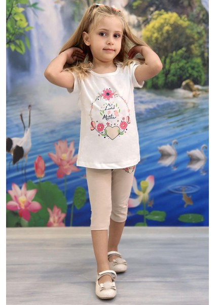 Kız Çocuk Kapri Taytlı Takım Anne Sevgisi Temalı Çiçek Baskılı 1.5-5 Yaş, Ekru fiyatları