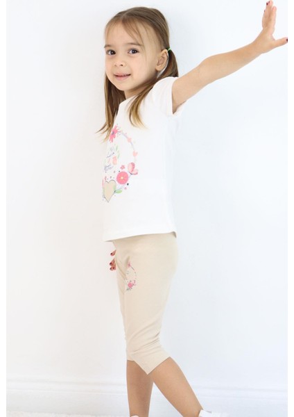 Kız Çocuk Kapri Taytlı Takım Anne Sevgisi Temalı Çiçek Baskılı 1.5-5 Yaş, Ekru indirimleri