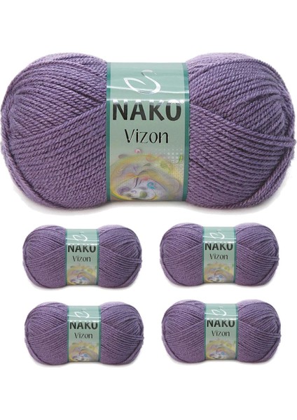 5 Adet Vizon Premium Akrilik El Örgü Ipi Yünü Renk NO:6684 Açık Mürdüm
