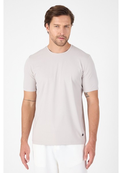 Açık Bej Kısa Kol Bisiklet Yaka Cepsiz Pamuklu Casual Slim Fit Tişört 1011250165