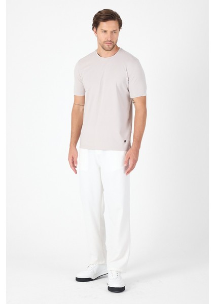 Açık Bej Kısa Kol Bisiklet Yaka Cepsiz Pamuklu Casual Slim Fit Tişört 1011250165 fiyatları