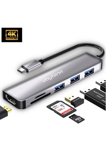 HC-13 Type-C To 3*usb 3.0 4K Ultra Hd HDMI Sd Tf Kart Girişli 6ın1 Çevirici Hub Adaptör fiyatları