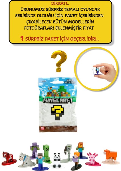 Minecraft Nano Metalfigs Sürpriz Paket– 13 Farklı Figürden 1’i (Steve Alex Creeper Panda Axolotl Vb)