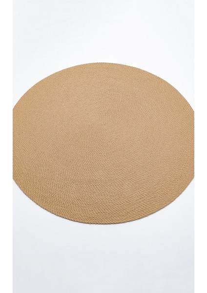 Bej Düz Etnik Modern Desenli Pamuk Jüt Halı