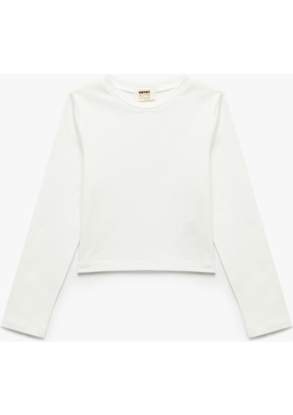 Pamuklu Bisiklet Yaka Uzun Kollu Basic Crop Tişört