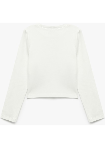 Pamuklu Bisiklet Yaka Uzun Kollu Basic Crop Tişört fiyatları