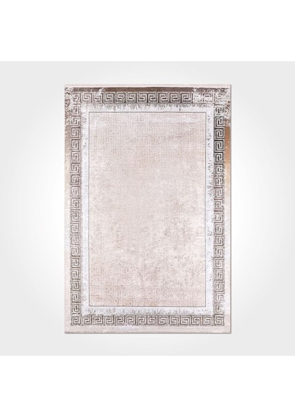 Bella Çerçeveli Krem Polyester Dikdörtgen Modern Desenli Pamuk Makinada Yıkanabilir Hav Toz Vermez Leke Tutmayan Kaymaz Taban Dijital Makine Baskı Salon Yolluk Mutfak Halı