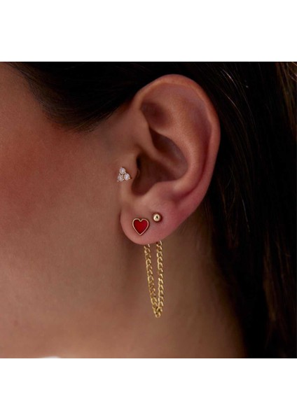 Red Mineli Kalp Zincir Küpe