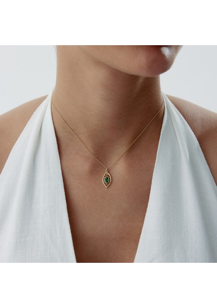 Yeşil Damla Taş Yaprak Kolye