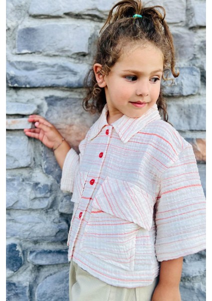 Kız Çocuk Kemer Boy Gömlek Fakir Kol Cepli 5-14 Yaş, Ekru fırsatları