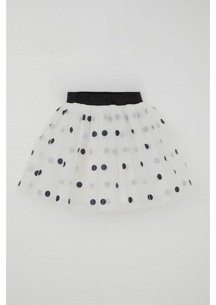 Kız Çocuk Tütü Etek Puan Desenli Simli Beli Lastikli 5-10 Yaş, Beyaz fiyatları