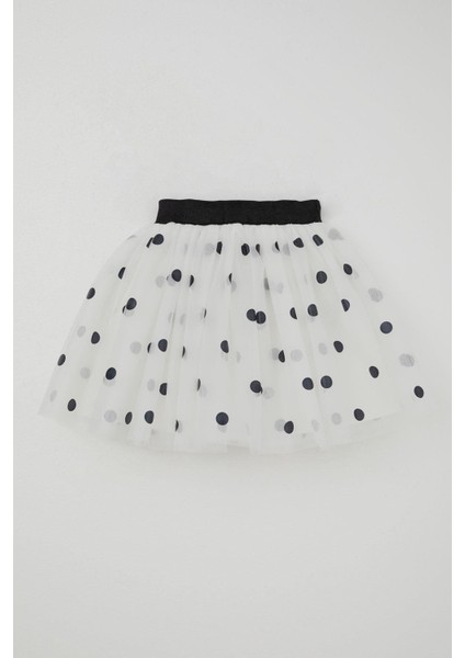 Kız Çocuk Tütü Etek Puan Desenli Simli Beli Lastikli 5-10 Yaş, Beyaz modelleri