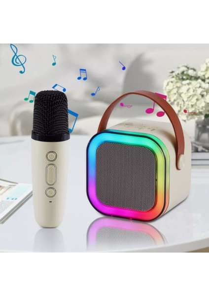 Kablosuz Rgb Işıklı Taşınabilir Karaoke Hoparlör ve Mikrofon Seti