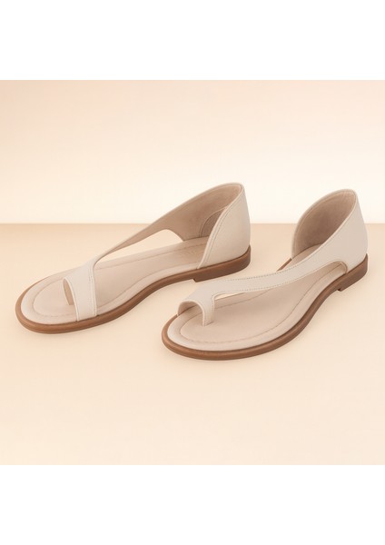 Lisa Hakiki Deri Şerit Detaylı Rahat Sandalet