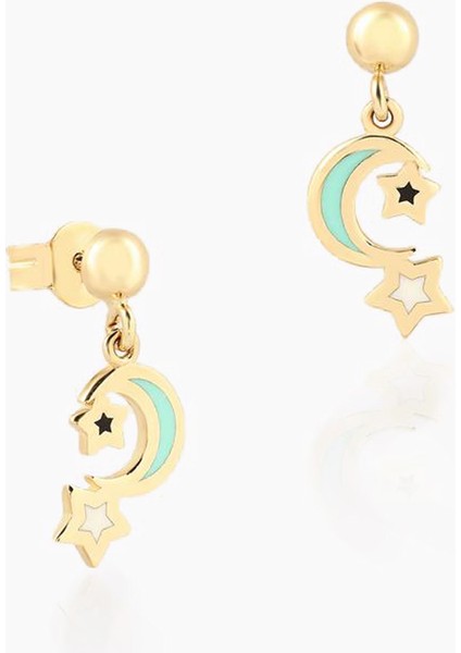 Mineli Ay Yıldız Vidalı Çocuk Küpesi