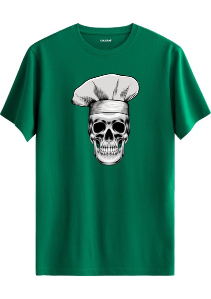 Şef Şapkası Kurukafa Baskılı Sokak Stili Rahat Günlük %100 Pamuk Tişört