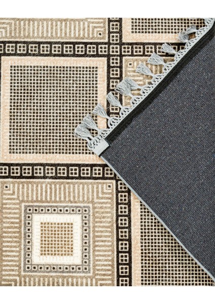 Preethi Bej Geometrik Etnik Modern Desenli Bambu Makinada Yıkanabilir Hav Toz Vermez Leke Tutmayan Kaymaz Taban Dijital Makine Baskı Salon Yolluk Mutfak Halı modelleri