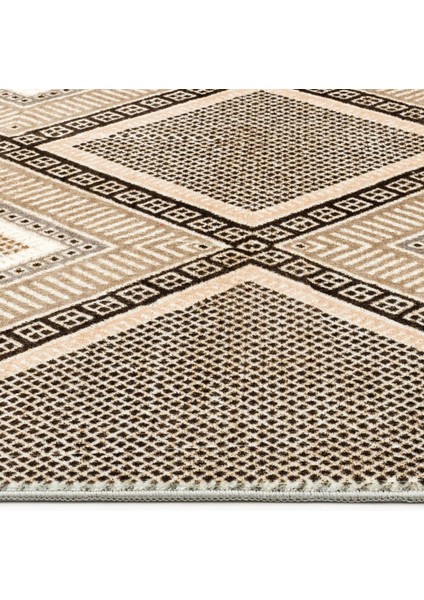 Preethi Bej Geometrik Etnik Modern Desenli Bambu Makinada Yıkanabilir Hav Toz Vermez Leke Tutmayan Kaymaz Taban Dijital Makine Baskı Salon Yolluk Mutfak Halı fırsatları