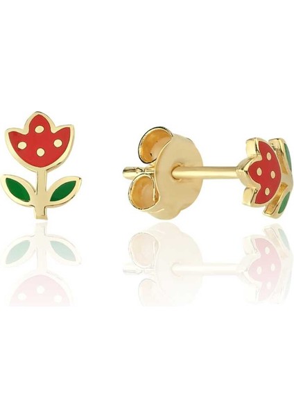 Kırmızı Lale Çocuk Küpesi