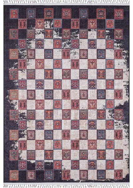 Trzebiatow Kırmızı Modern Etnik Desenli Makinada Yıkanabilir Hav Toz Vermez Leke Tutmayan Kaymaz Taban Dijital Makine Baskı Salon Yolluk Mutfak Halı