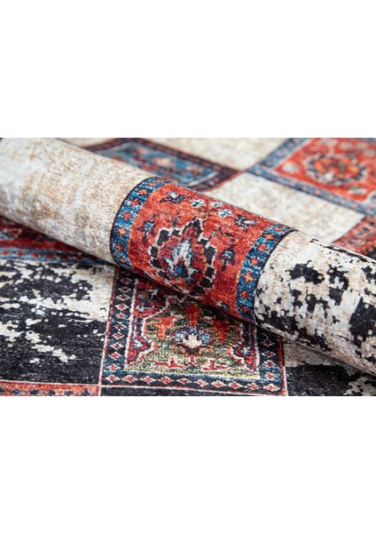 Trzebiatow Kırmızı Modern Etnik Desenli Makinada Yıkanabilir Hav Toz Vermez Leke Tutmayan Kaymaz Taban Dijital Makine Baskı Salon Yolluk Mutfak Halı indirimleri