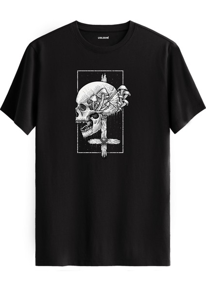 Kurukafa ve Mantar Tasarımlı Gotik Sanat Çizimli Sokak Stili Tişört