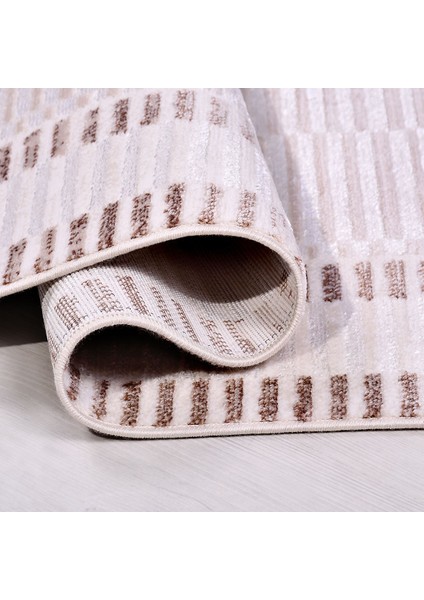 Bej Modern Etnik Desenli Akrilik Hav Vermeyen Leke Tutmayan Kolay Temizlenen Yumuşak Makine Salon Yolluk Mutfak Halı modelleri