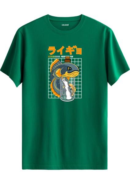 Predator Fish Japonca Yazılı Balık Tasarım %100 Pamuk Tişört