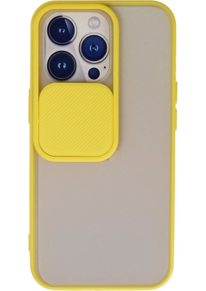 Newface iPhone 13 Pro Kılıf Palm Buzlu Kamera Sürgülü Silikon - Sarı (K0)