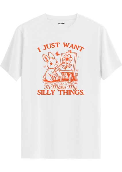 Tavşan Çiçek Çizim Tuval Baskılı Regular Tişört %100 Pamuk Premium Kumaş