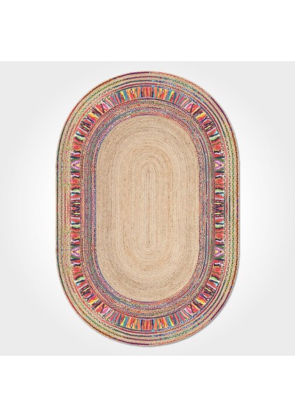 Cheyenne Mutfak Krem Polyester Oval Modern Desenli Pamuk Makinada Yıkanabilir Hav Toz Vermez Leke Tutmayan Kaymaz Taban Dijital Makine Baskı Salon Yolluk Mutfak Halı