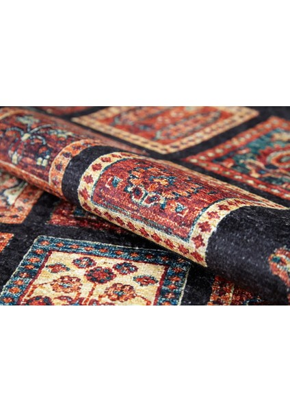 Lobez Lacivert Göbekli Etnik Modern Desenli Pamuk Makinada Yıkanabilir Hav Toz Vermez Leke Tutmayan Kaymaz Taban Dijital Makine Baskı Salon Yolluk Mutfak Halı modelleri