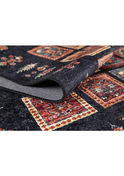 Lobez Lacivert Göbekli Etnik Modern Desenli Pamuk Makinada Yıkanabilir Hav Toz Vermez Leke Tutmayan Kaymaz Taban Dijital Makine Baskı Salon Yolluk Mutfak Halı fırsatları