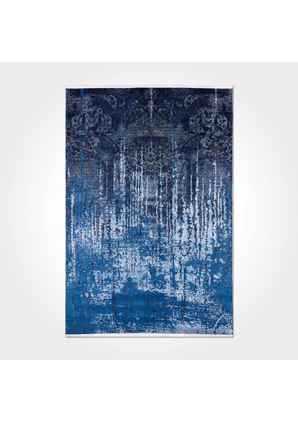 Charlie Eskitme Mavi Polyester Dikdörtgen Modern Desenli Pamuk Makinada Yıkanabilir Hav Toz Vermez Leke Tutmayan Kaymaz Taban Dijital Makine Baskı Salon Yolluk Mutfak Halı