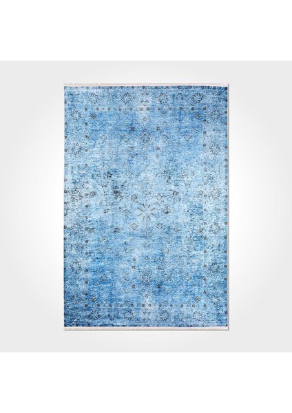 Leah Eskitme Mavi Polyester Dikdörtgen Modern Desenli Pamuk Makinada Yıkanabilir Hav Toz Vermez Leke Tutmayan Kaymaz Taban Dijital Makine Baskı Salon Yolluk Mutfak Halı