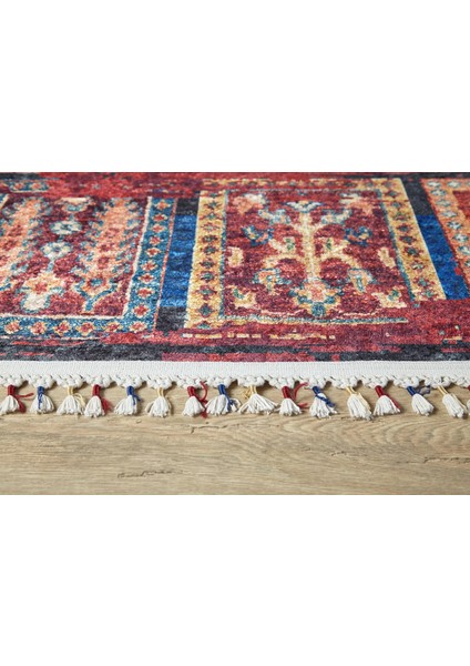 Kolobrzeg Kırmızı Göbekli Etnik Modern Desenli Makinada Yıkanabilir Hav Toz Vermez Leke Tutmayan Kaymaz Taban Dijital Makine Baskı Salon Yolluk Mutfak Halı modelleri