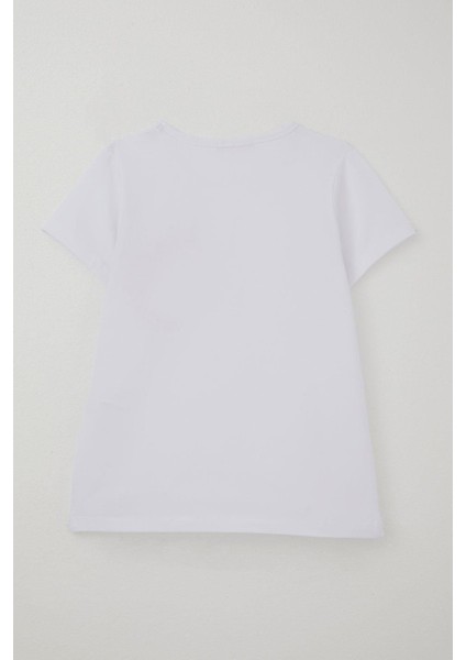 Kız Çocuk Tişört Tül Çiçek Aksesuarlı 5-10 Yaş, Beyaz modelleri