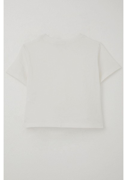 Kız Çocuk Tişört Armalı Göbek Kısmı Dekolte Detaylı 9-16 Yaş, Ekru fırsatları