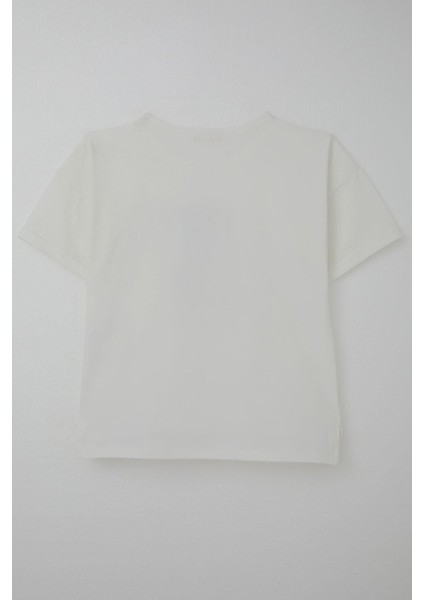 Kız Çocuk Tişört Taş Aksesuarlı Çiçek Baskılı 9-16 Yaş, Ekru modelleri