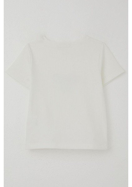 Kız Çocuk Tişört Taşlı Fiyonk Baskılı 8-14 Yaş, Ekru modelleri