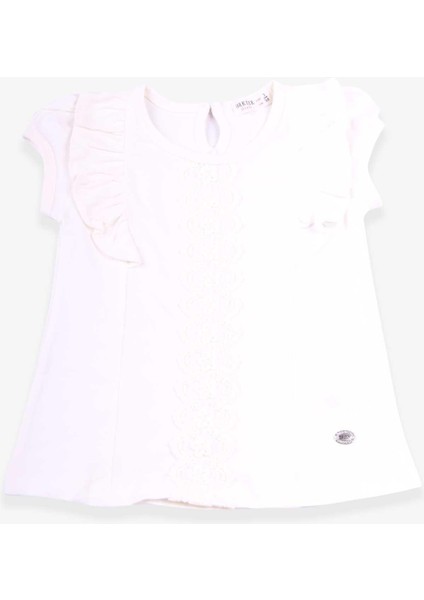 Kız Çocuk Tişört Fırfırlı Güpürlü 3-8 Yaş, Ekru indirimleri