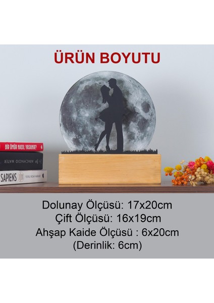 LED Işıklı Pleksi Dolunay Kişiselleştirilebilir Biblo Sandra Sarılan Sevgili Anahtar Askılığı