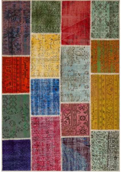 Iskece Bej Patchwork Etnik Modern Desenli Yün Hav Toz Vermez Leke Tutmayan Salon Yolluk Mutfak El Dokuma Halı
