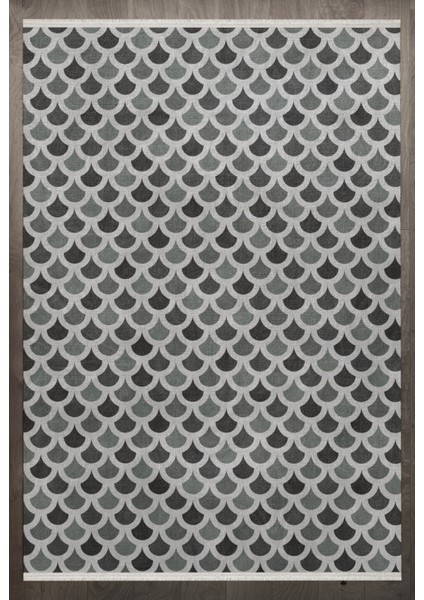 Geometrik Yeşil Pamuk Dikdörtgen Modern Desenli Pamuk Makinada Yıkanabilir Hav Toz Vermez Leke Tutmayan Kaymaz Taban Dijital Makine Baskı Salon Yolluk Mutfak Halı