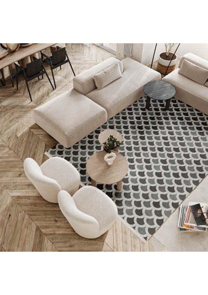 Geometrik Yeşil Pamuk Dikdörtgen Modern Desenli Pamuk Makinada Yıkanabilir Hav Toz Vermez Leke Tutmayan Kaymaz Taban Dijital Makine Baskı Salon Yolluk Mutfak Halı modelleri