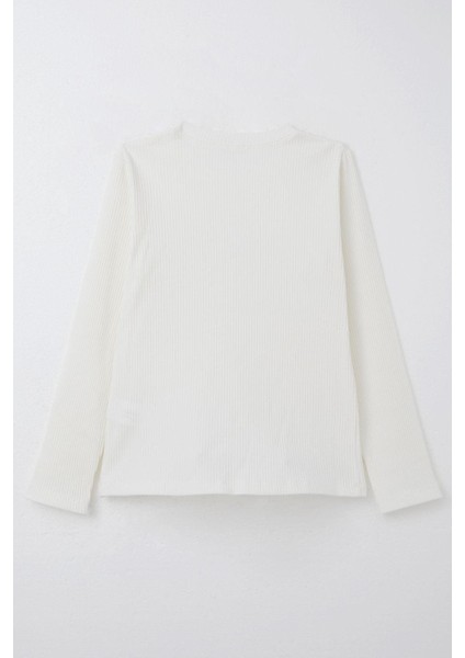 Kız Çocuk Uzun Kollu Tişört Taşlı Fiyonk Aksesuarlı 9-14 Yaş, Ekru modelleri