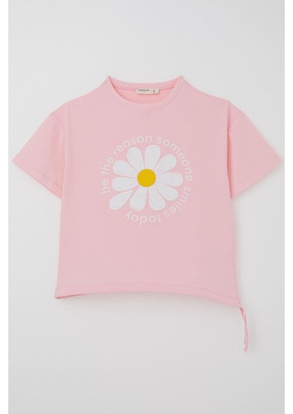 Kız Çocuk Tişört Papatya Baskılı 7-12 Yaş, Pembe fırsatları