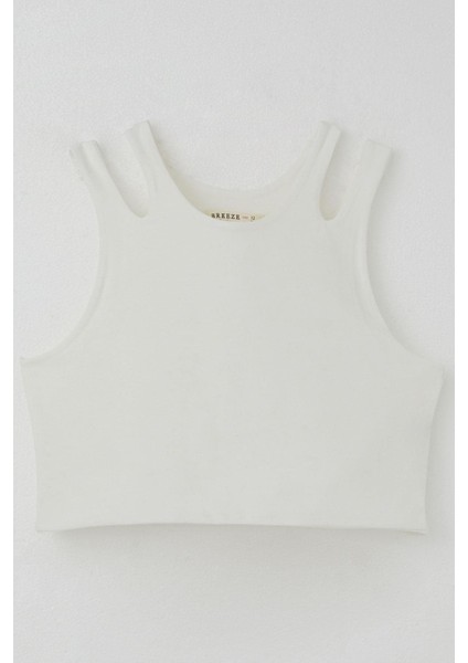 Kız Çocuk Crop Tişört Çift Askı Omuz Detaylı 9-16 Yaş, Ekru fiyatları