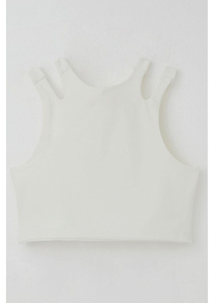 Kız Çocuk Crop Tişört Çift Askı Omuz Detaylı 9-16 Yaş, Ekru modelleri